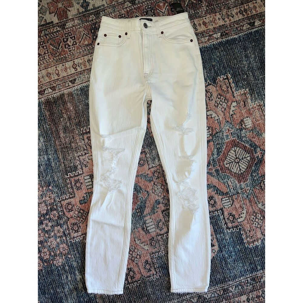 New Abercrombie & Fitch Simone White High-Rise Jeans Pants Stretch Size 00 24 - Picture 2 of 12